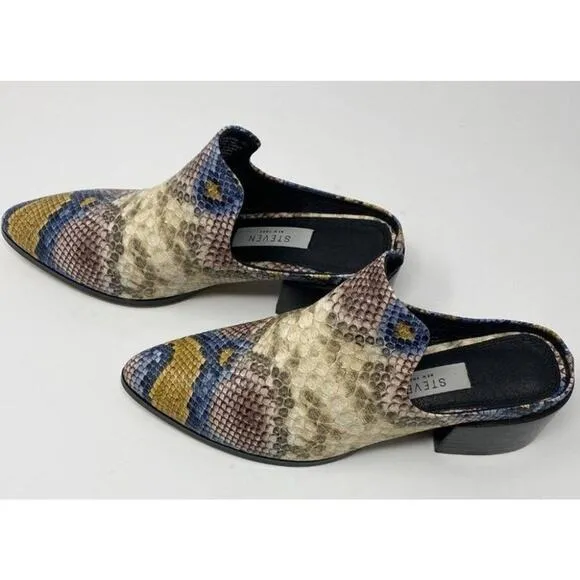 Steven New York Mules Womens 7 Leather‎ Snakeskin Deandra Slip On Bright New