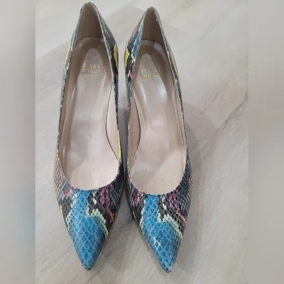 Stewart Weitzman Python Leather Multi-colour Kitten Heel Pump