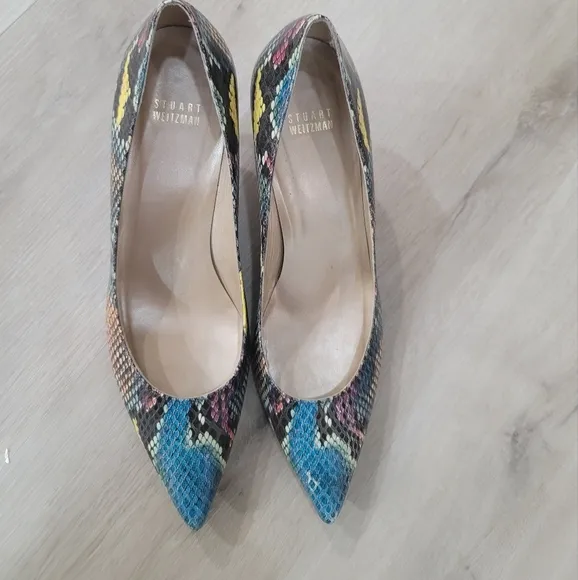 Stewart Weitzman Python Leather Multi-colour Kitten Heel Pump