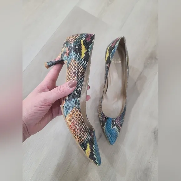 Stewart Weitzman Python Leather Multi-colour Kitten Heel Pump