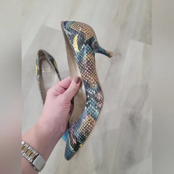 Stewart Weitzman Python Leather Multi-colour Kitten Heel Pump