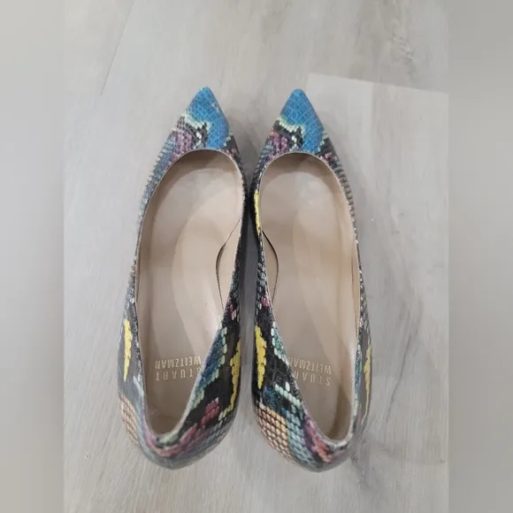 Stewart Weitzman Python Leather Multi-colour Kitten Heel Pump