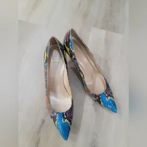 Stewart Weitzman Python Leather Multi-colour Kitten Heel Pump