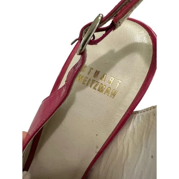 Stuart Weitzman barbiecore hot pink patent leather slingback size 8 N