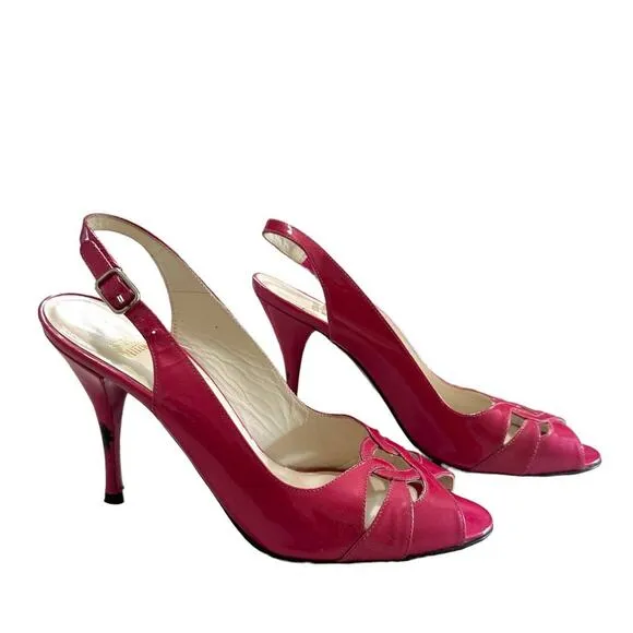 Stuart Weitzman barbiecore hot pink patent leather slingback size 8 N