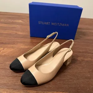 Stuart Weitzman Beige and Black Slingback Heels