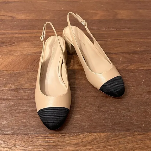 Stuart Weitzman Beige and Black Slingback Heels