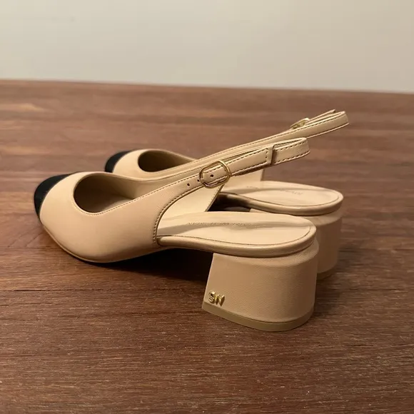 Stuart Weitzman Beige and Black Slingback Heels