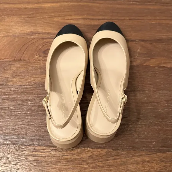 Stuart Weitzman Beige and Black Slingback Heels