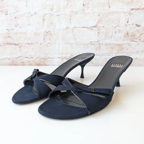 Stuart Weitzman Black Kitten Heel Mules