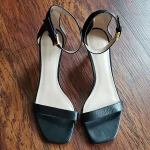 Stuart Weitzman Black Leather Strap Gold Buckle 2.5 in Kitten Heels Size 9