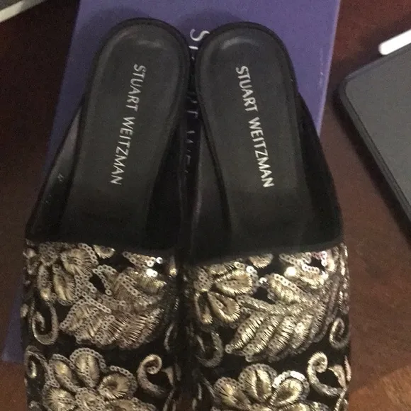 Stuart Weitzman black radiant velvet mule