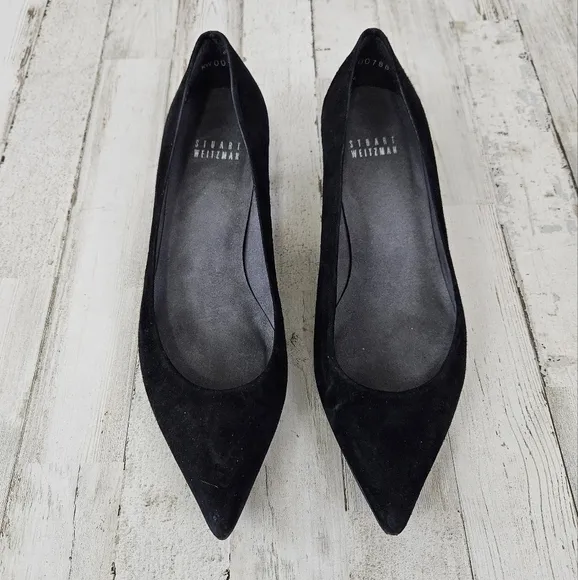 Stuart Weitzman Black Suede Kitten Heel