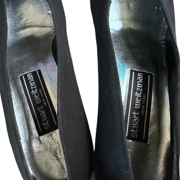 Stuart Weitzman Black Suede Pointed Toe Kitten Heel Pumps Size 9AA