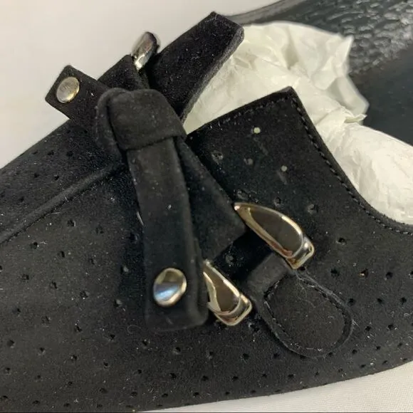 STUART WEITZMAN Black Suede Perforated Tie Bow Linsperf Heels