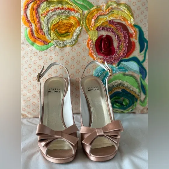 Stuart Weitzman Bow Rose Gold Special Occassion Slingback Heels🇪🇸made in Spain🇪🇸