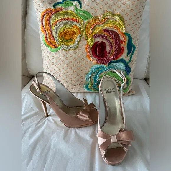 Stuart Weitzman Bow Rose Gold Special Occassion Slingback Heels🇪🇸made in Spain🇪🇸