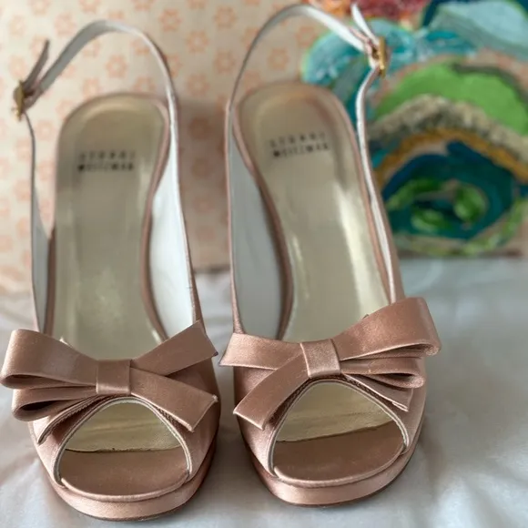 Stuart Weitzman Bow Rose Gold Special Occassion Slingback Heels🇪🇸made in Spain🇪🇸