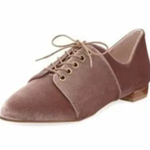 Stuart Weitzman Cello Velvet Lace Up Pointed Toe Oxford Flat Soft Petal Pink 9
