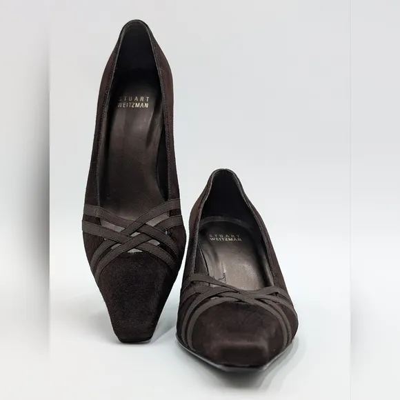 Stuart Weitzman Cola Brown Suede Limo Kitten Heels Pumps 7.5 M