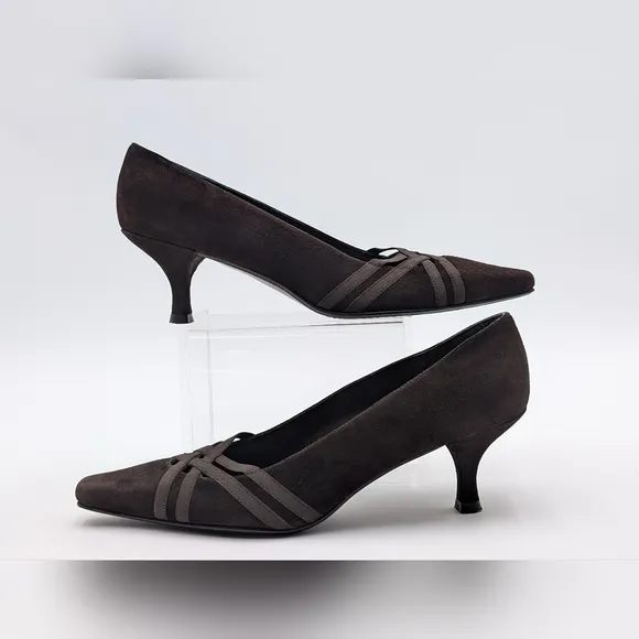Stuart Weitzman Cola Brown Suede Limo Kitten Heels Pumps 7.5 M