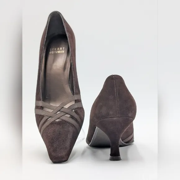 Stuart Weitzman Cola Brown Suede Limo Kitten Heels Pumps 7.5 M