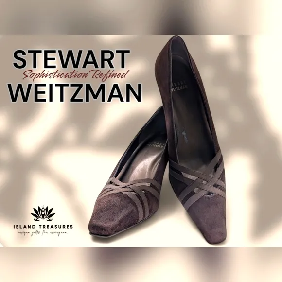 Stuart Weitzman Cola Brown Suede Limo Kitten Heels Pumps 7.5 M