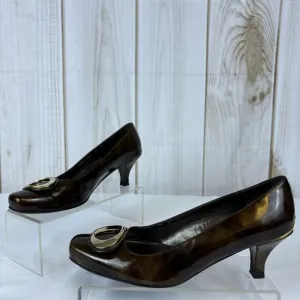 Stuart Weitzman Copper Brown Gold Swirl Pumps Kitten Heel Leather Heels Size 5.5