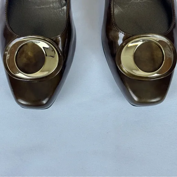 Stuart Weitzman Copper Brown Gold Swirl Pumps Kitten Heel Leather Heels Size 5.5