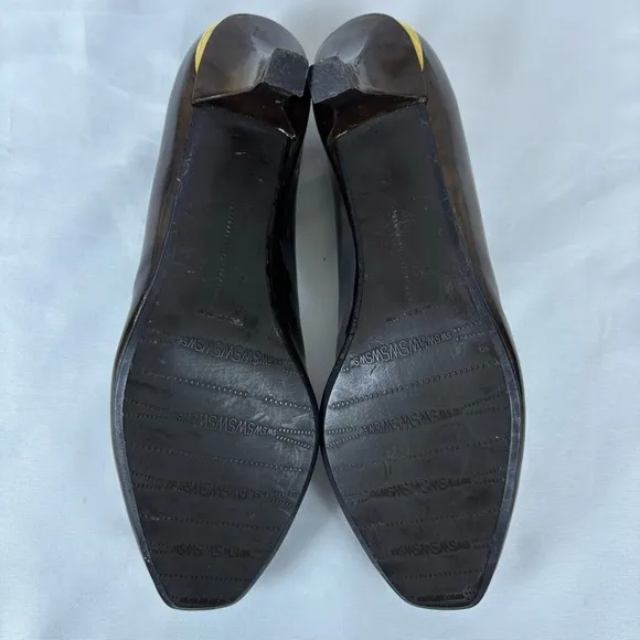Stuart Weitzman Copper Brown Gold Swirl Pumps Kitten Heel Leather Heels Size 5.5