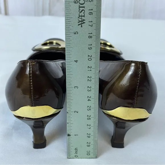 Stuart Weitzman Copper Brown Gold Swirl Pumps Kitten Heel Leather Heels Size 5.5