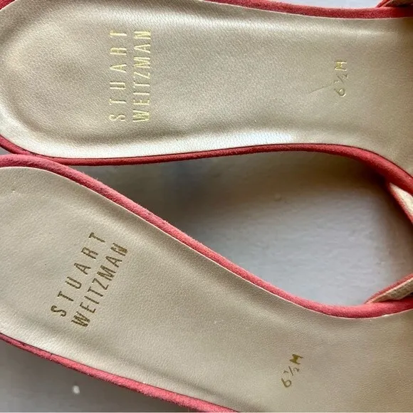Stuart Weitzman Coral Suede Slide Heeled Sandals w/ Gold Stud Accents Size 6.5