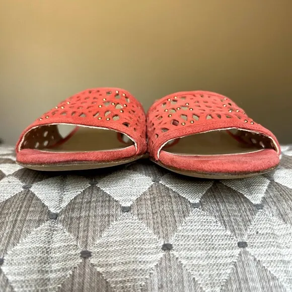 Stuart Weitzman Coral Suede Slide Heeled Sandals w/ Gold Stud Accents Size 6.5