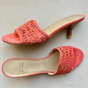 Stuart Weitzman Coral Suede Slide Heeled Sandals w/ Gold Stud Accents Size 6.5