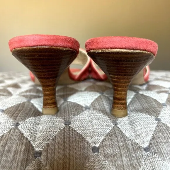 Stuart Weitzman Coral Suede Slide Heeled Sandals w/ Gold Stud Accents Size 6.5