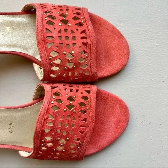 Stuart Weitzman Coral Suede Slide Heeled Sandals w/ Gold Stud Accents Size 6.5