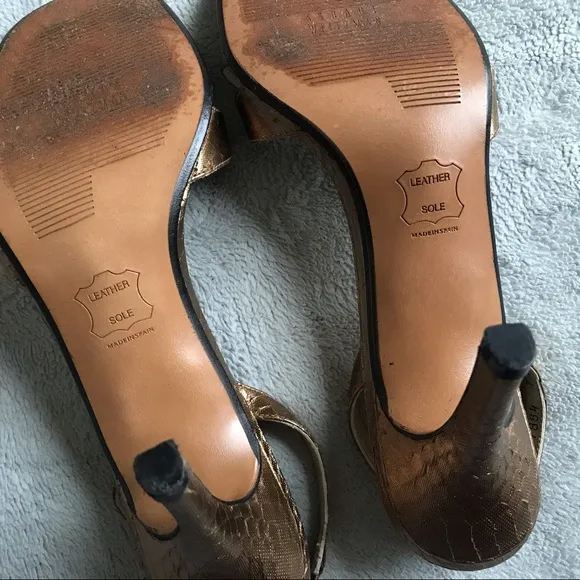 Stuart Weitzman Delovely Metallic Bronze Reptile Leather Slingback Evening Heels