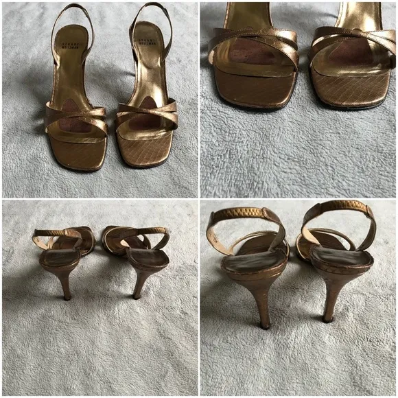 Stuart Weitzman Delovely Metallic Bronze Reptile Leather Slingback Evening Heels