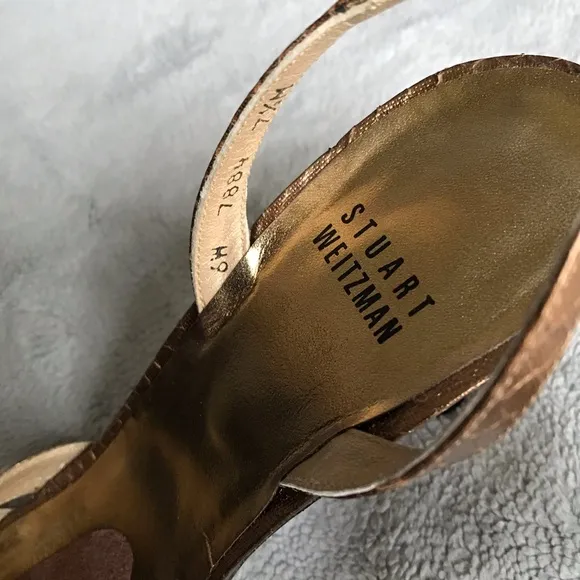 Stuart Weitzman Delovely Metallic Bronze Reptile Leather Slingback Evening Heels