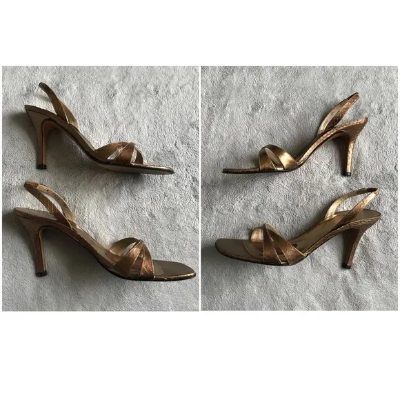 Stuart Weitzman Delovely Metallic Bronze Reptile Leather Slingback Evening Heels