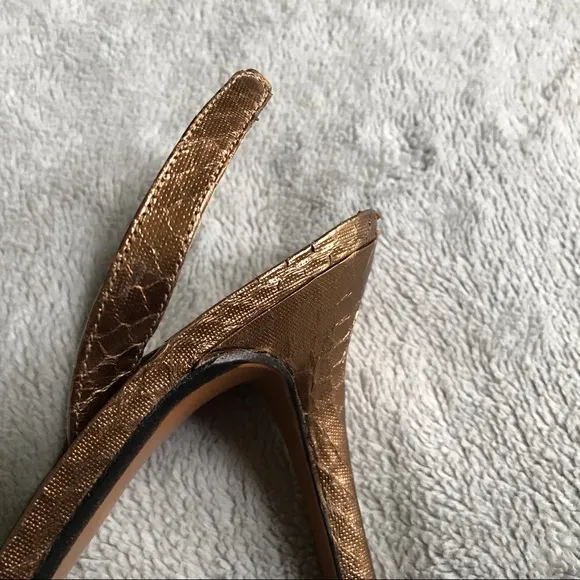 Stuart Weitzman Delovely Metallic Bronze Reptile Leather Slingback Evening Heels