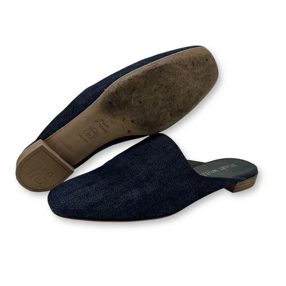 Stuart Weitzman Denim Blue Mules Slip-On Flat Shoes Casual Loafer Womens 7.5