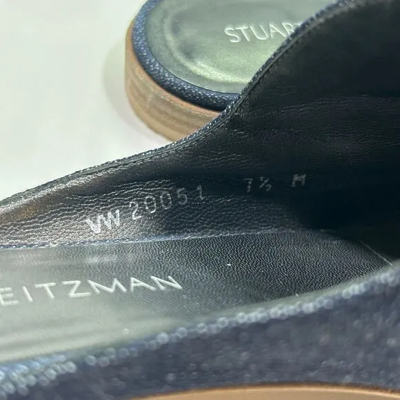 Stuart Weitzman Denim Blue Mules Slip-On Flat Shoes Casual Loafer Womens 7.5