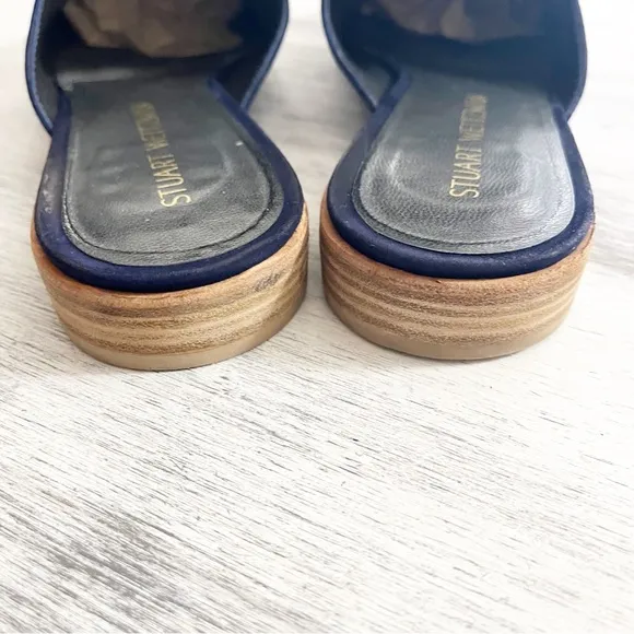 Stuart Weitzman Elegant Navy Suede Pointed Toe Mules with Tassel Detail size 10M