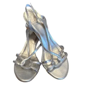 Stuart Weitzman Gold Reversal Leather Kitten Heel Strappy Slingback Heels Sz 8