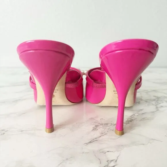 Stuart Weitzman Goldie 100MM Hot Pink Pearl Studded Heel Mules Women’s Size 9.5