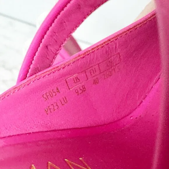 Stuart Weitzman Goldie 100MM Hot Pink Pearl Studded Heel Mules Women’s Size 9.5