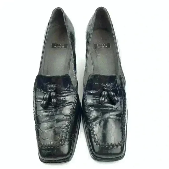 Stuart Weitzman heel 7 AA black leather square toe