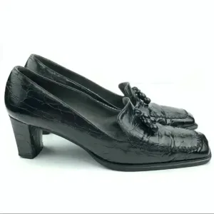 Stuart Weitzman heel 7 AA black leather square toe