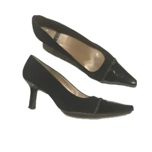 Stuart Weitzman heels Women's 9 black fabric &amp; patent leather kitten pointed toe